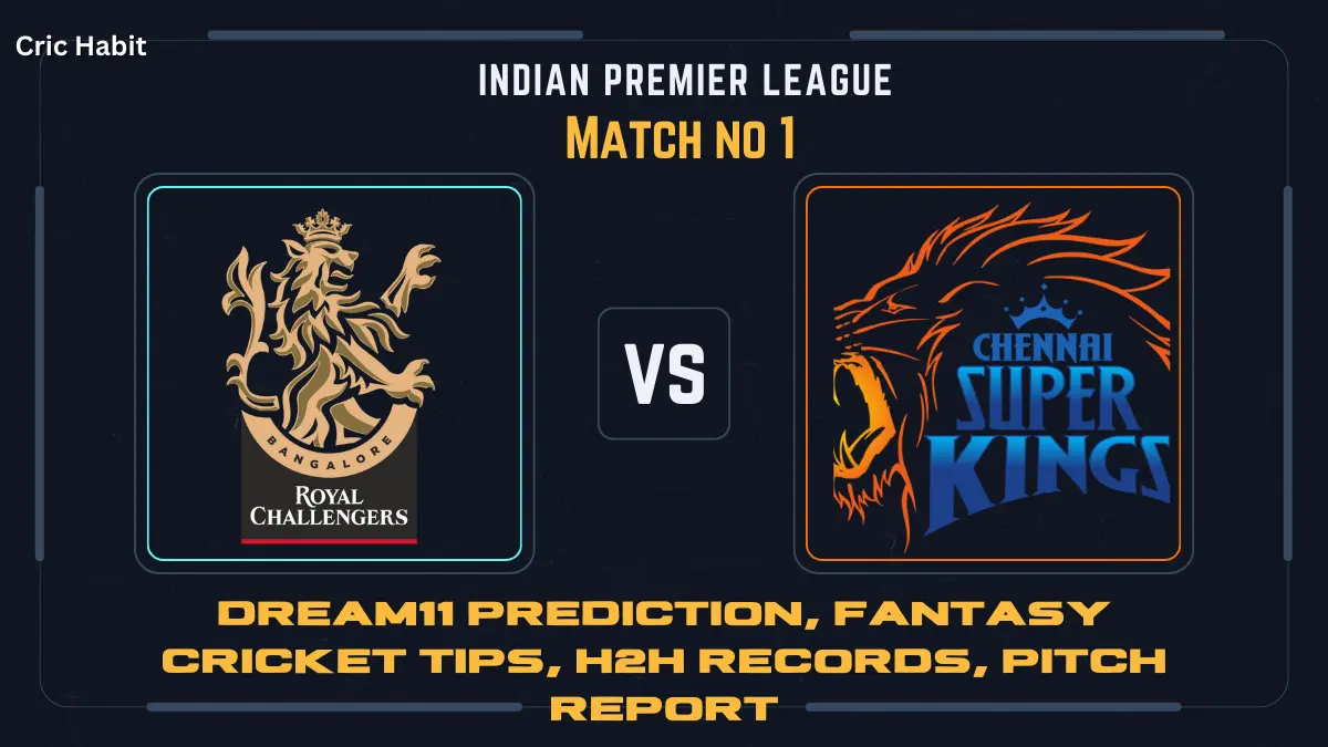 IPL 2024 1st Match: RCB vs CSK Dream11 Prediction, Head-to-Head Records, MA Chidambaram Stadium Pitch Report